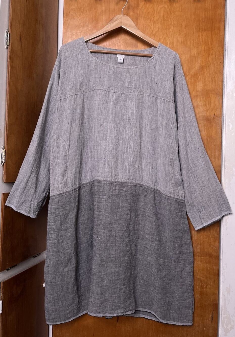 DOSA Oversized Linen Colorblock Gray Dress Lagenlook Midi Artsy Boho Cocoon Sz 2